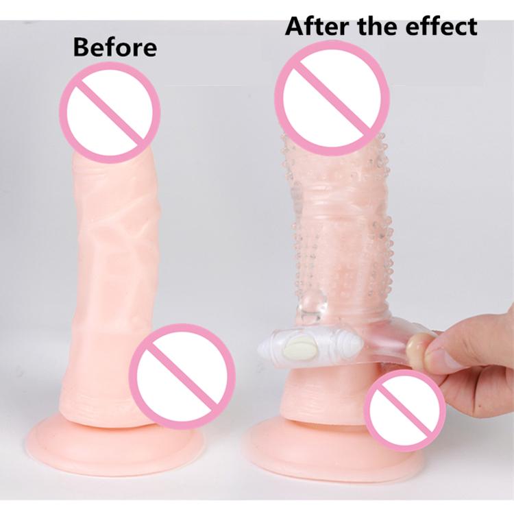 Available Vibrating Penis Sleeve Reusable Crystal Condom Cock Extender Vibrating Ring Sex Toy for Men Adult Sex Products