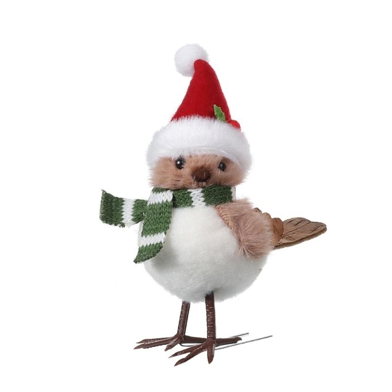 Soft Fabric Christmas Bird Ornament for Tree Shelf or Desk Display, Holiday Accent with Ready to Place Styling
