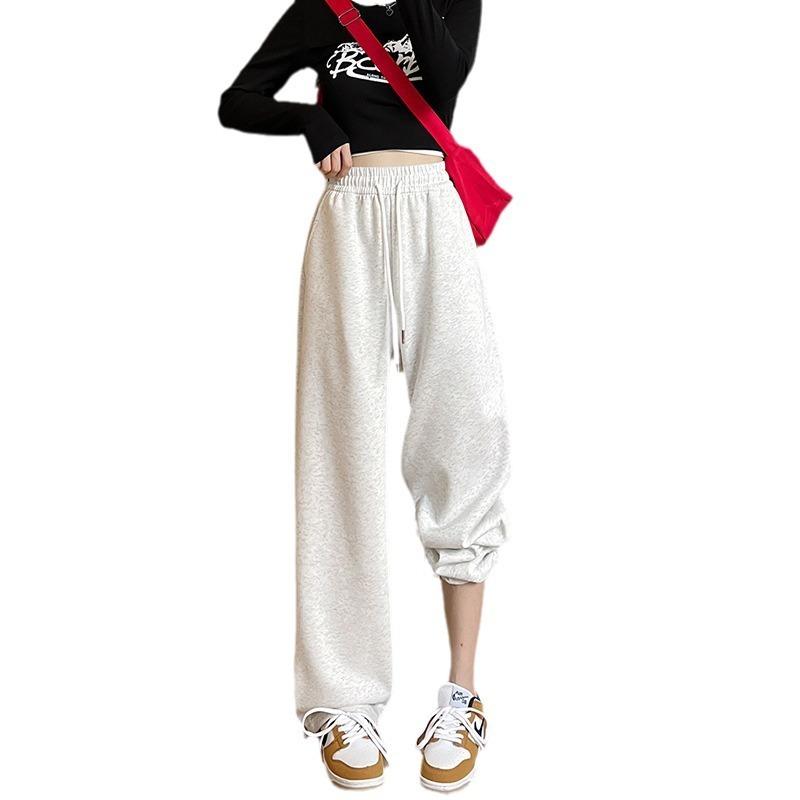 Gray sweatpants women's new spring and autumn high-waisted straight wide-leg pants small casual loose sweatpants women