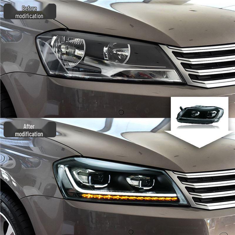 LED Projector Headlight Assembly with Flowing Turn Signals for 12-16 Volkswagen Magotan B7