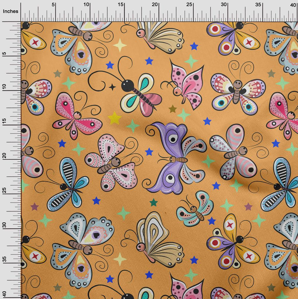 oneOone Cotton Flex Dark Yellow Fabric Butterflies Sewing Fabric By The Yard Printed Diy Clothing Sewing Supplies 40 Inch
