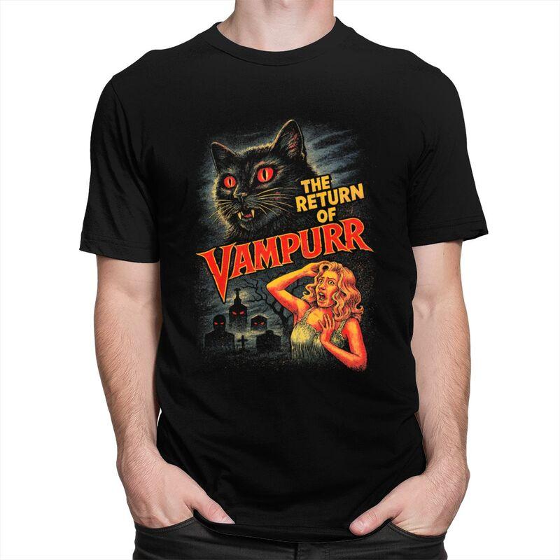 Vintage Retro Vampurr Horror Cat T Shirts Pure Cotton Tees Shirt Summer O Neck Tshirts Casual Short Sleeve Clothing For Men