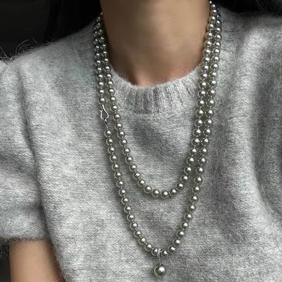 Perlen Doppelreihig Lange Halskette Nischen Design Modisch Silber Halskette Perlen High-End Exquisite Kette Pullover Kette