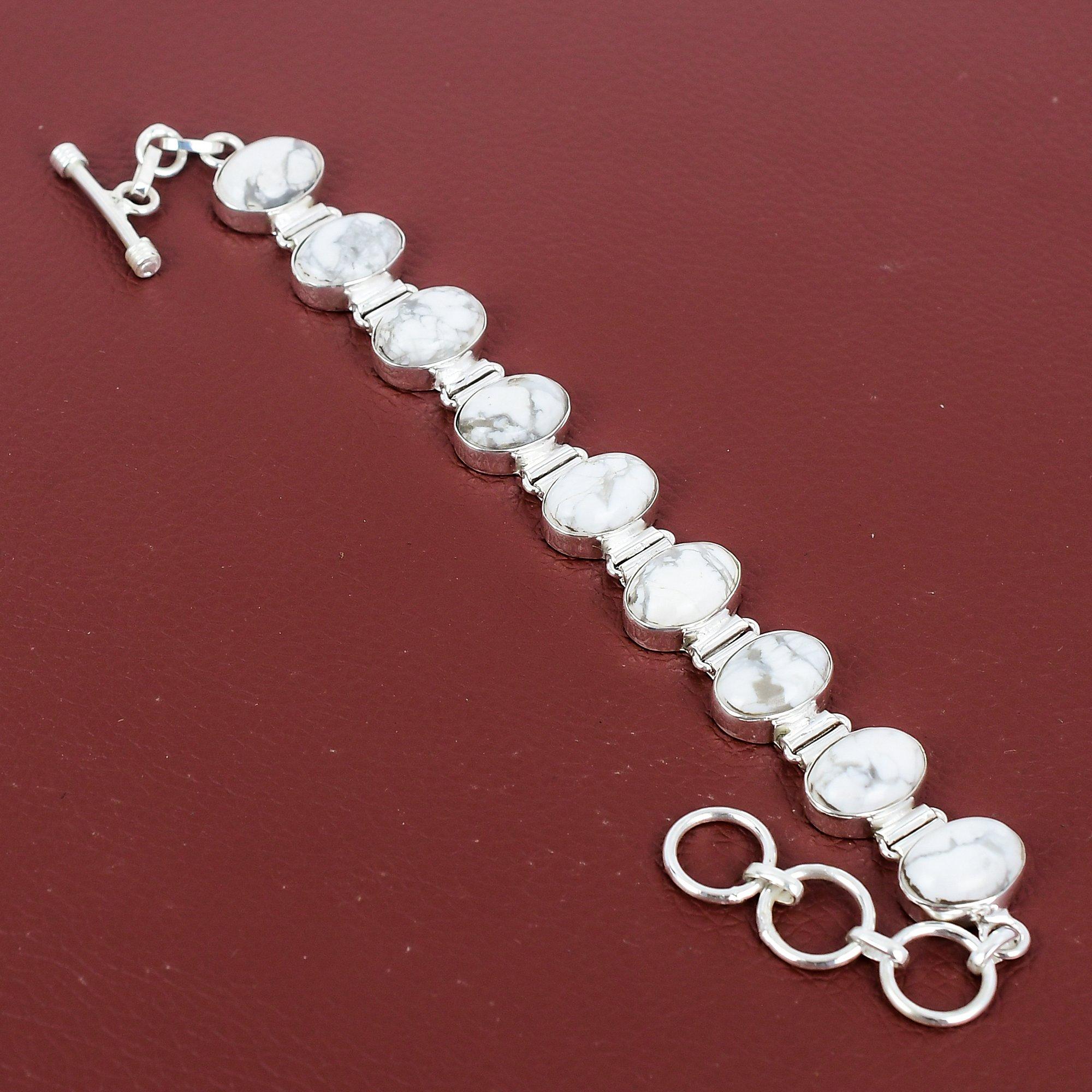 Howlite Bracelet Handmade Gemstone Bracelet 925 Sterling Silver Bracelet Adjustable Chain Bracelet Gifts For Him Beautiful Howlite Jewelry Adjustable