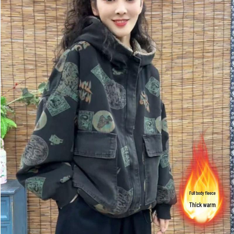 2025 Winter Women's Plaid Hooded Cotton Coat: Plus Velvet, Thick, Casual, Versatile, Stylish Age-Reducing Jacket