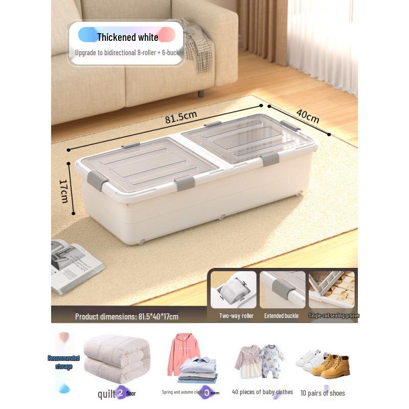 Large Capacity Transparent Under-Bed Storage Box with Wheels