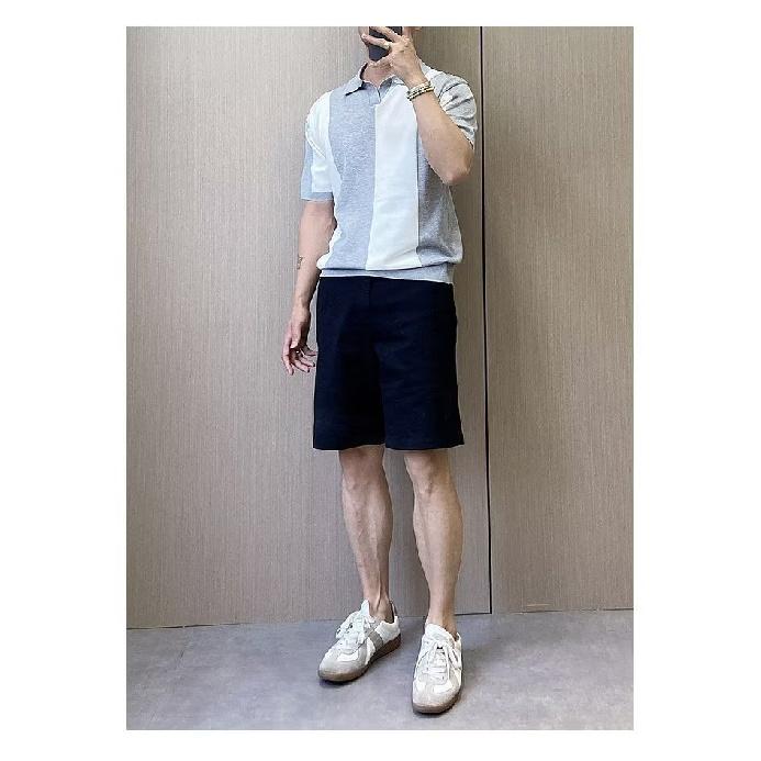 Ice Silk Short Sleeve T-Shirt for Men Korean Style Trendy New Summer Color-Block Personality Tee Slim Fit Knitted Round Neck Short T-Shirt for Men