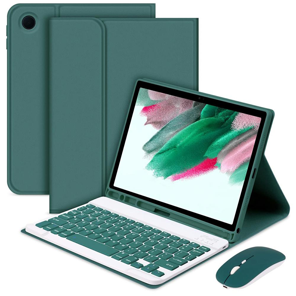 

SK-X215 For Samsung Galaxy Tab A9+ Split Bluetooth-compatible Keyboard Leather Case+Dual Mode Mouse Set Midnight Green