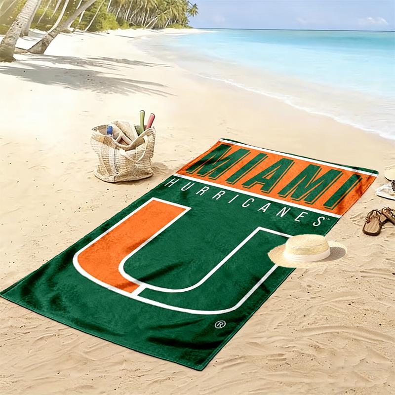 Miami Hurricanes Logo Print Beach Towel, Large Soft Quick Dry Towel for Beach Camping Swimming
