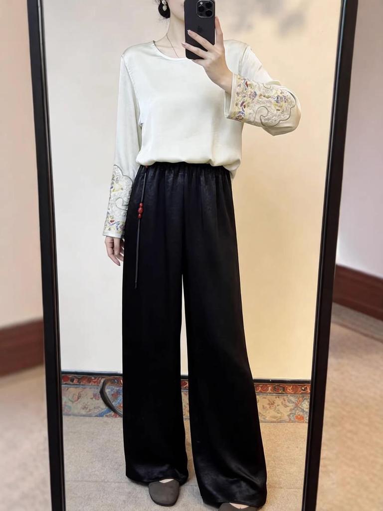 Ice-Cool Silk Satin Loose Pants for Women - Spring/Autumn 2026, Non-Wrinkling, Ideal for Middle-Aged and Young Women