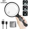 Large Magnifying Glass with Light, 60X 30X Handheld Rechargeable Illuminated  Vision Aid Magnifier for Seniors Reading