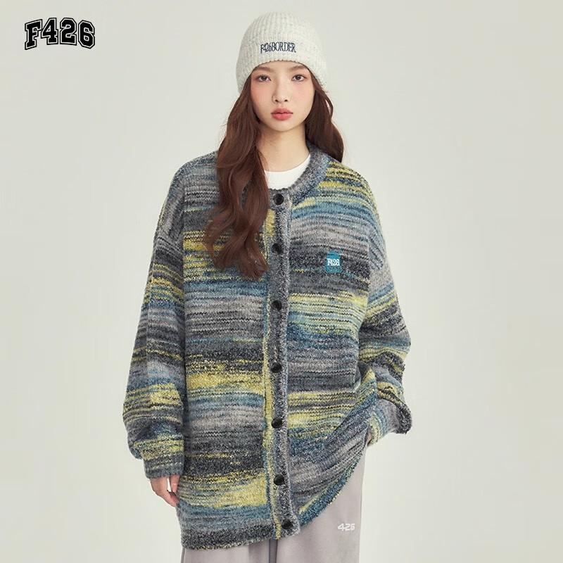

Autumn Oil Painting Rainbow Gradient Cardigan M