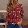 Women's T Shirt Christmas Print Button 3/4 Sleeve Daily Weekend Fashion Basic V- Neck Regular Top