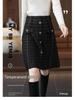 Women's Woolen Button-Down A-Line Skirt - High-Waisted, Mid-Length, Slimming & Loose Fit for Autumn/Winter 2025