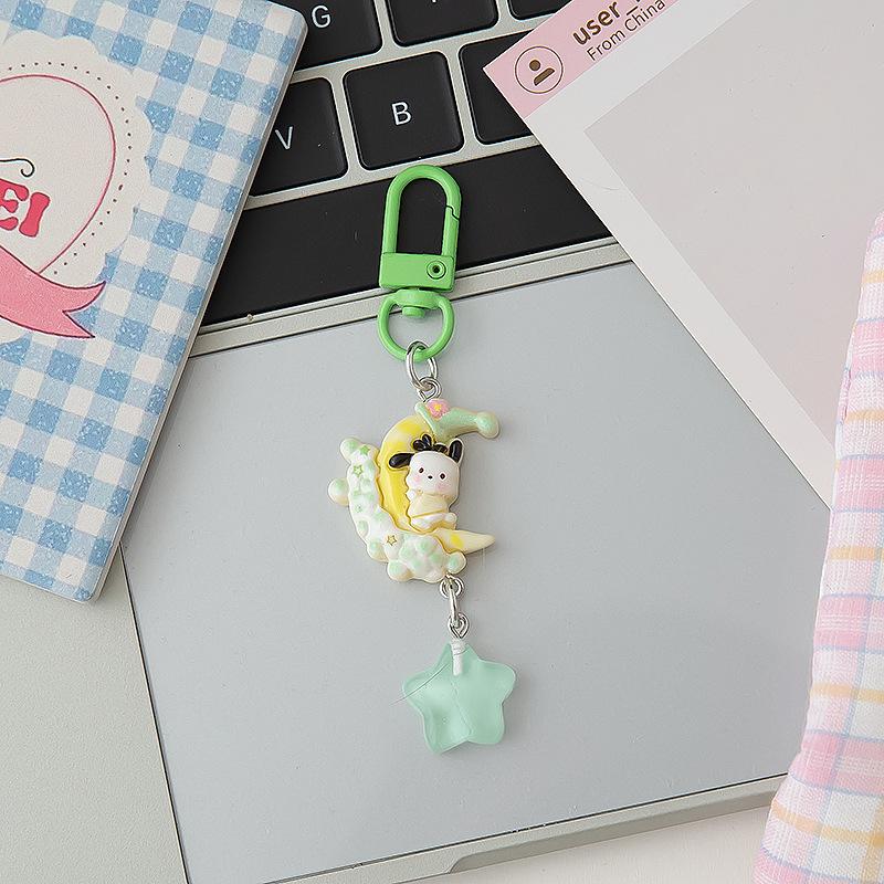 Cute Pajama Bear Keychain Kawaii Resin Teddy Key Chain With Star Charm For Girls Bag Purse Decoration