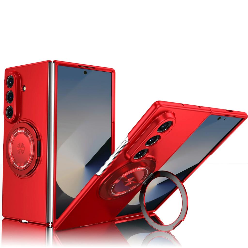 Magnetische kabellose Ladehülle für Samsung Galaxy Z Fold 7 6 5 4 3 mit 360° drehbarem Ständerhalter, stoßfeste Schutzhülle, Rückschale