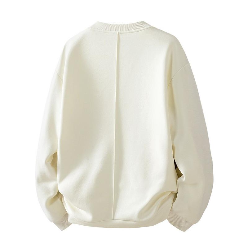 Men Spliced Shoulder Rivet Crew Neck Sweatshirt Loose Casual Long Sleeve Pullover
