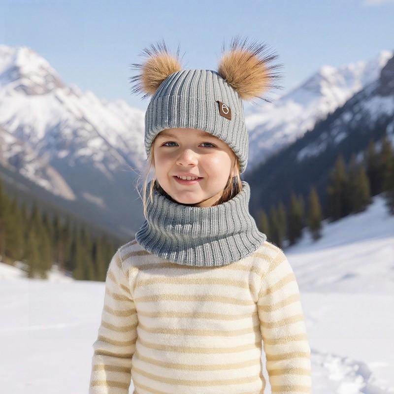Strickmützen-Set für Kinder mit Ohrenschützern und Schal für den Winter, für Wärme im Freien, Kinderzubehör