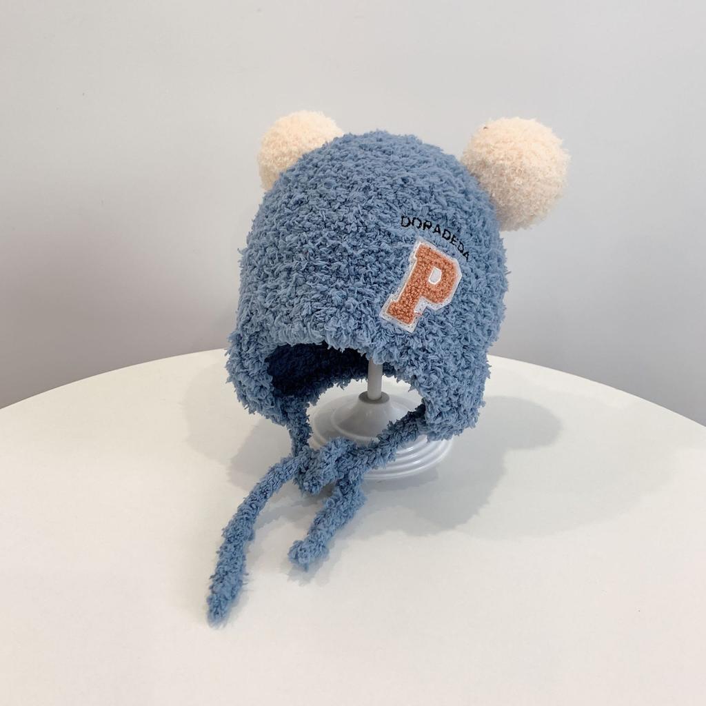 Fashion Children Cap Autumn Winter Letter P Bonnets Ear Protector Head Caps for Boys Girls Baby Bomber Hats Unisex 1 2 3 4 Years