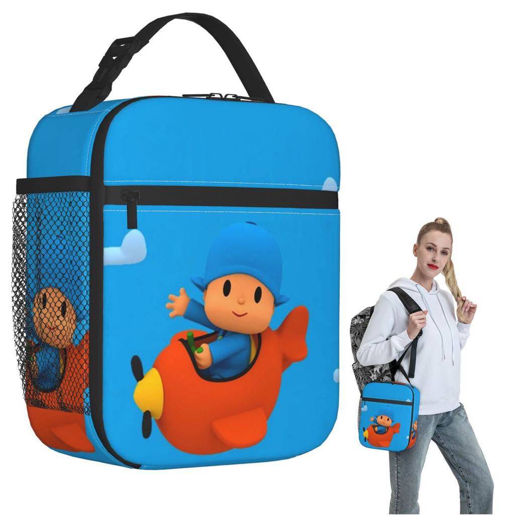 Blue Pocoyo Kids Cartoon Insulated Lunch Bag for Women Kids Leakproof Food Boxes Thermal Lunch Box Tote