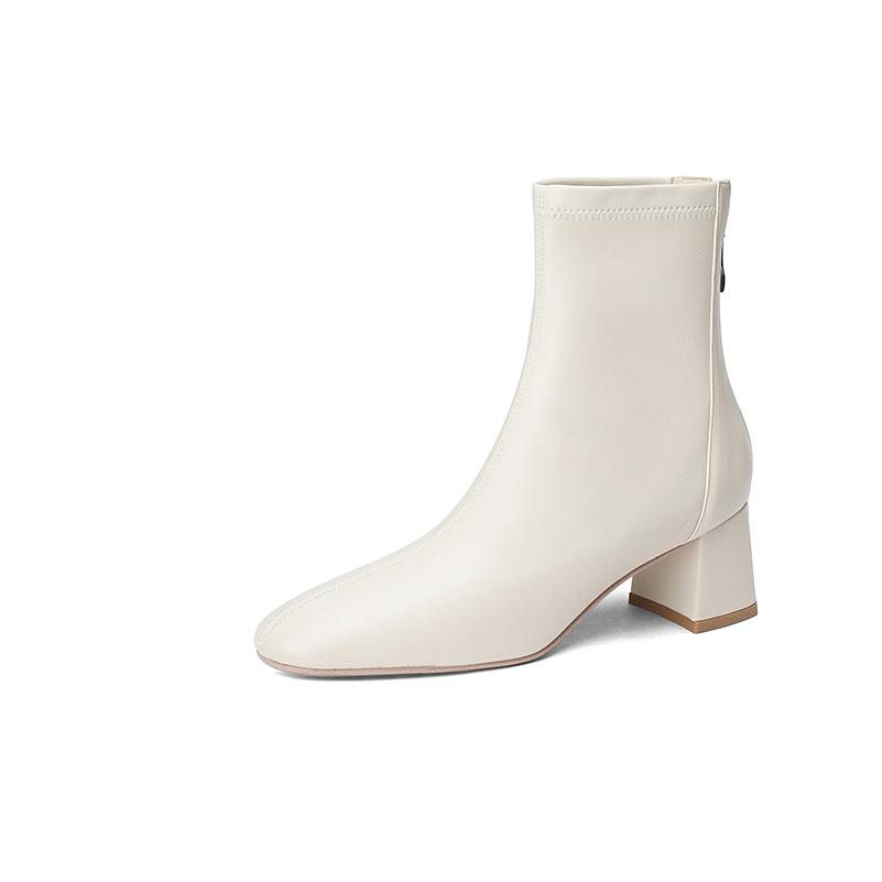 

Meotina/женские ботильоны с квадратным носком, короткие ботинки на высоком толстом каблуке и молнии, лаконичная женская модная обувь, осень-зима, бежевый, черный, 40 33 бежевый