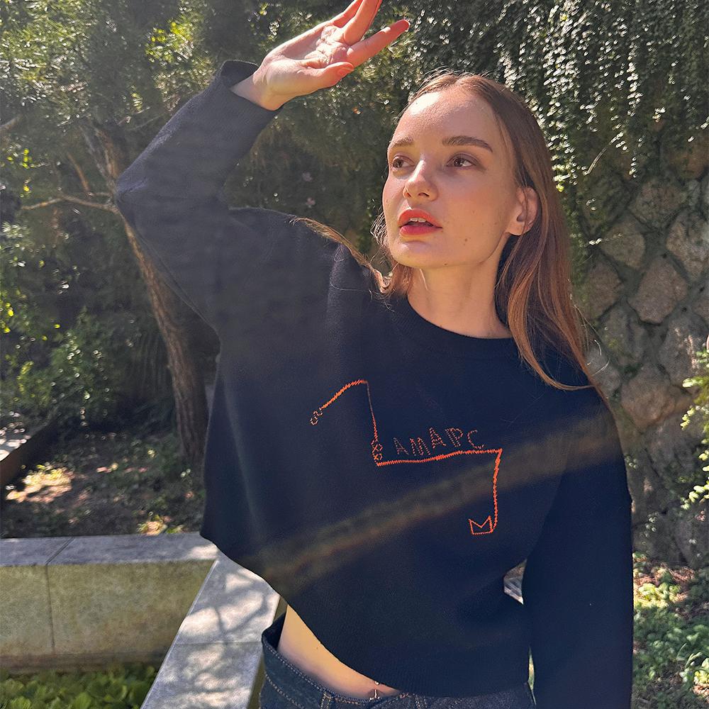 Amaps Lettering Knit Sweatshirt Black Black