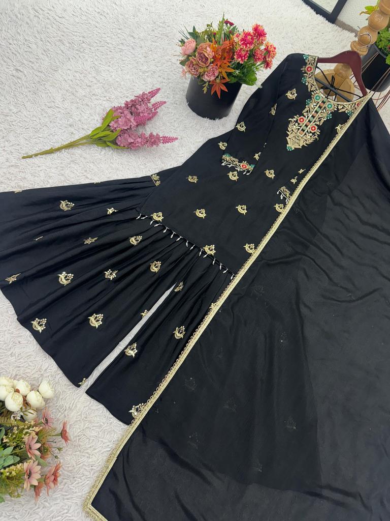 Black Salwar Kameez Sharara Set Indian Women Party Wear Pakistani Salwar Suit Dress