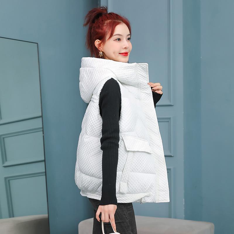 Down Cotton Vest for Women In Spring Fashionable and Warm New Style Internet Celebrity Hooded Horse Clip Short Vest