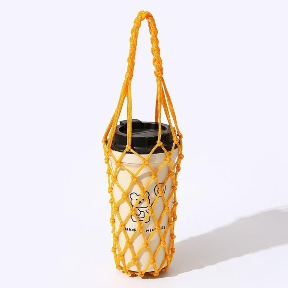 Cotton Rope Handheld Water Cup Mesh Bag Portable Water Bottle Bag Hollow Out Bottle Bag Walking