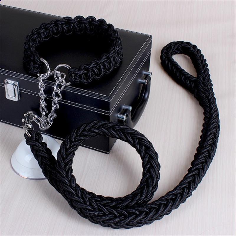 1.2M 17 Colors Length Double Strand Rope Large Dog Leashes Metal P Chain Buckle National Color Pet Traction Rope Collar Set A 14