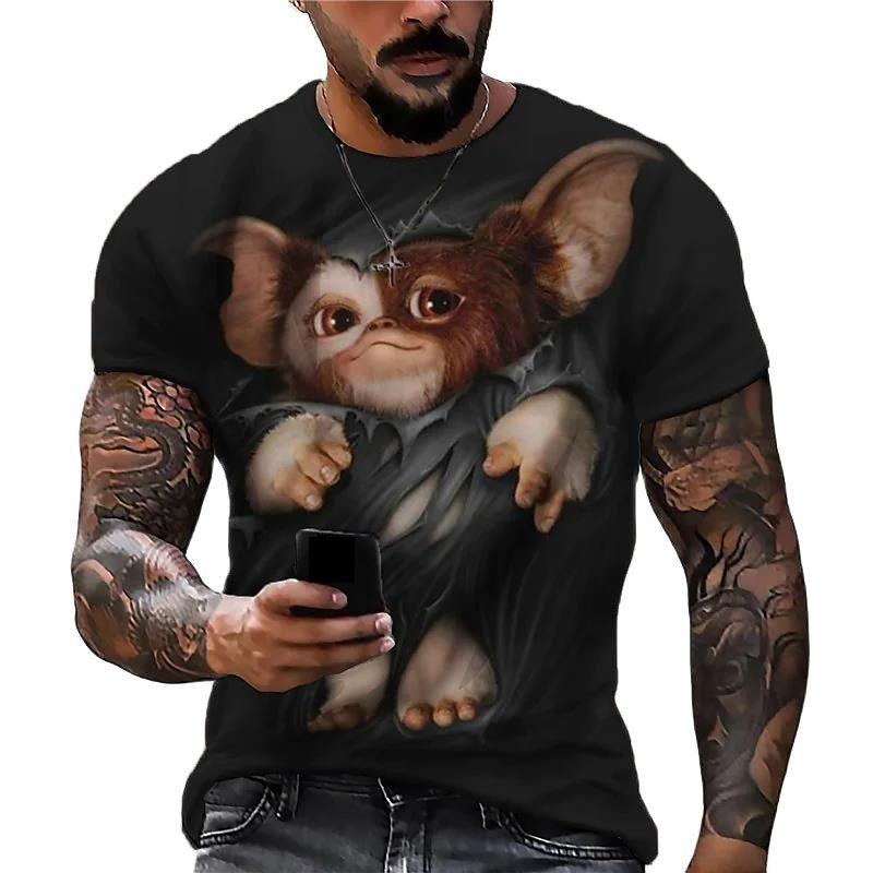 Roztomilé tričko s kočkou Animal Oversized Funny Cat Tops Tričko s límečkem Pánské 3D potištěné pánské tričko s kočkou Crew Krk s krátkým rukávem