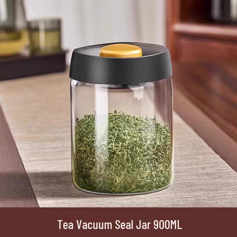 

Vacuum Sealed Glass Storage Jars, Black Gold Lid