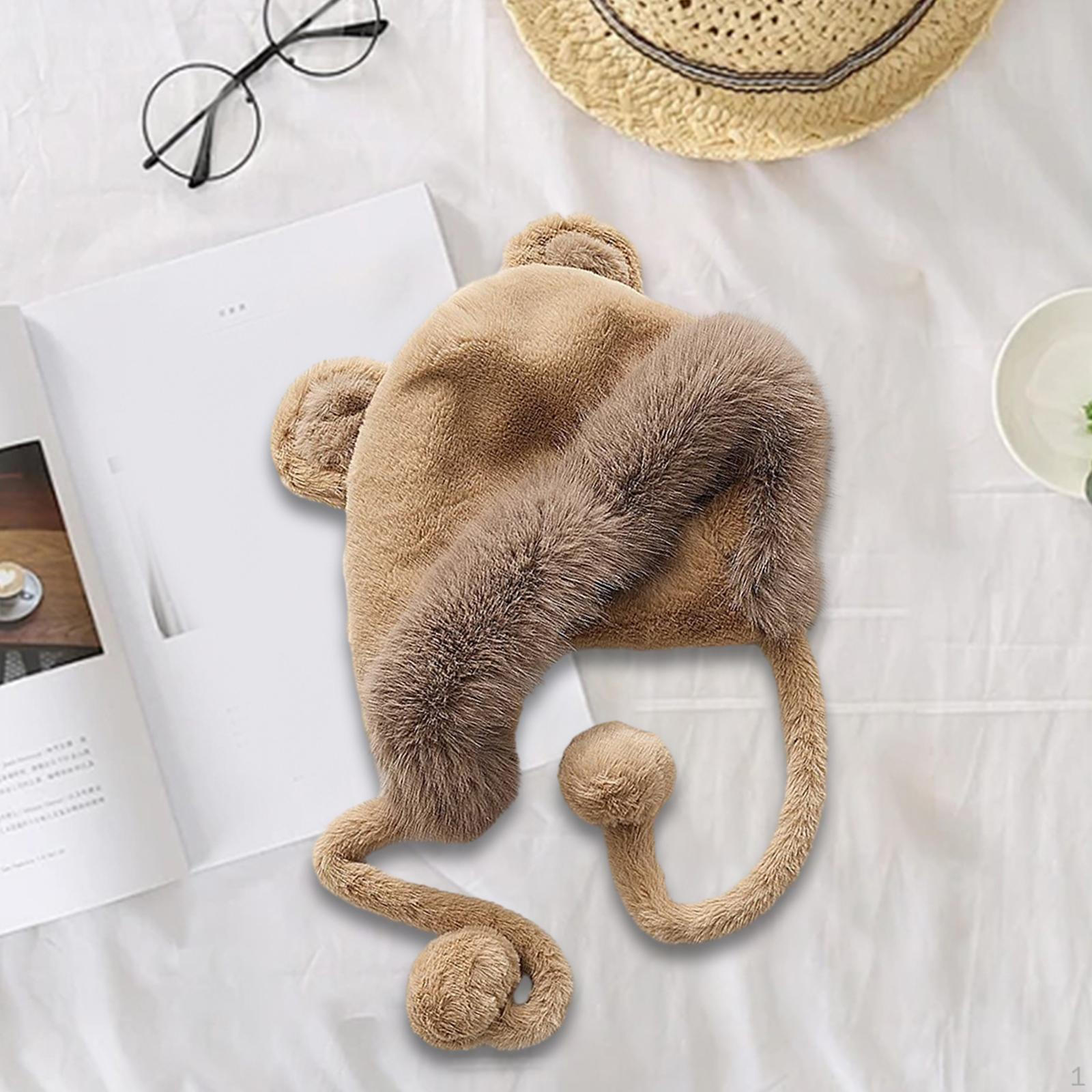 

Plush Hat Cute Bear Ear Cycling Warm Winter Headwear for Women Girls Ski хакі