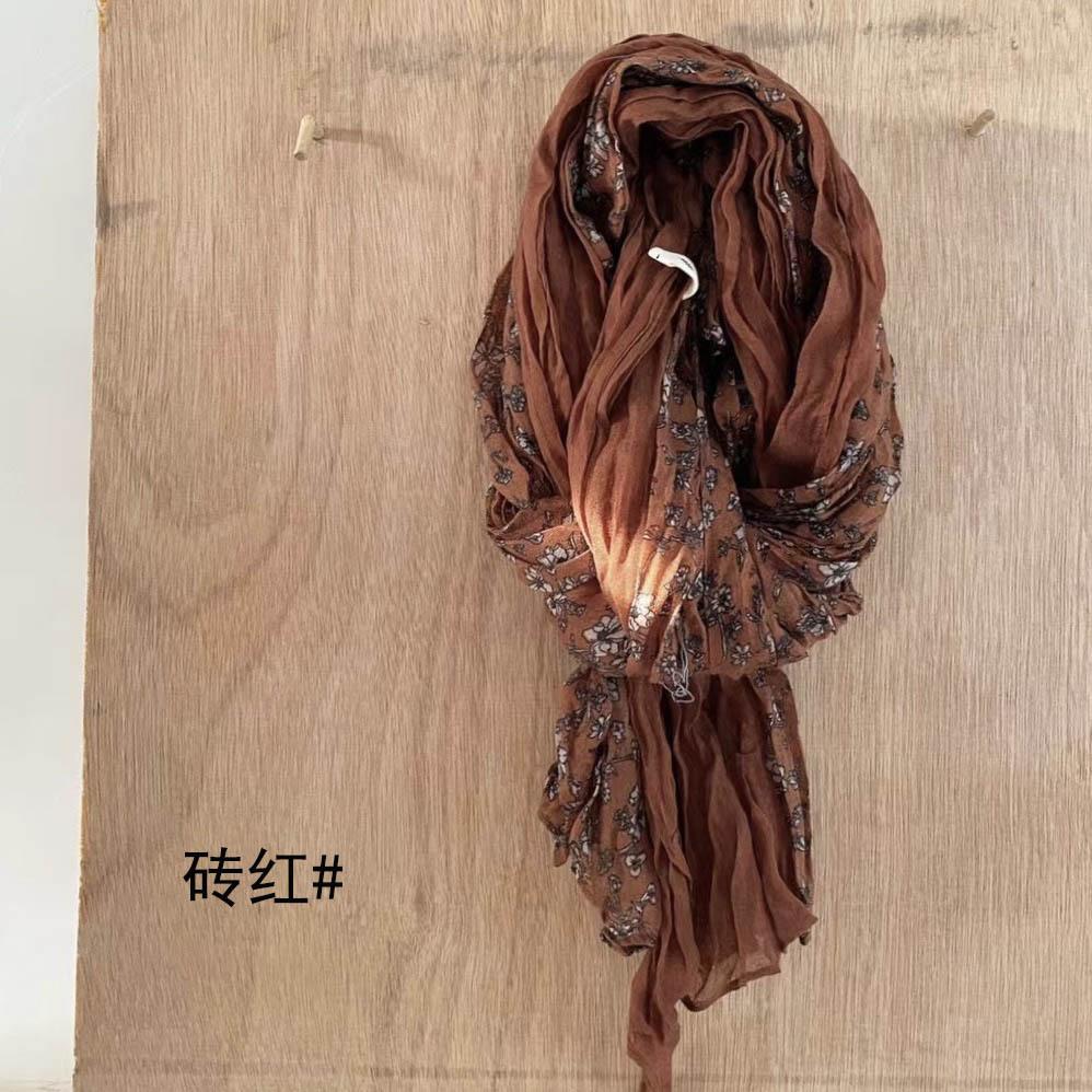 

Vreovor Retro Literary Pleated Thin Versatile Shawl Small Floral Scarf Gauze Japanese Men And Women 180cm