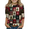 Christmas Day Print Tops For Youth Girls 4-11 Years Round Neck 3/4 Sleeves T-Shirts Trendy Tops Outfit Tees