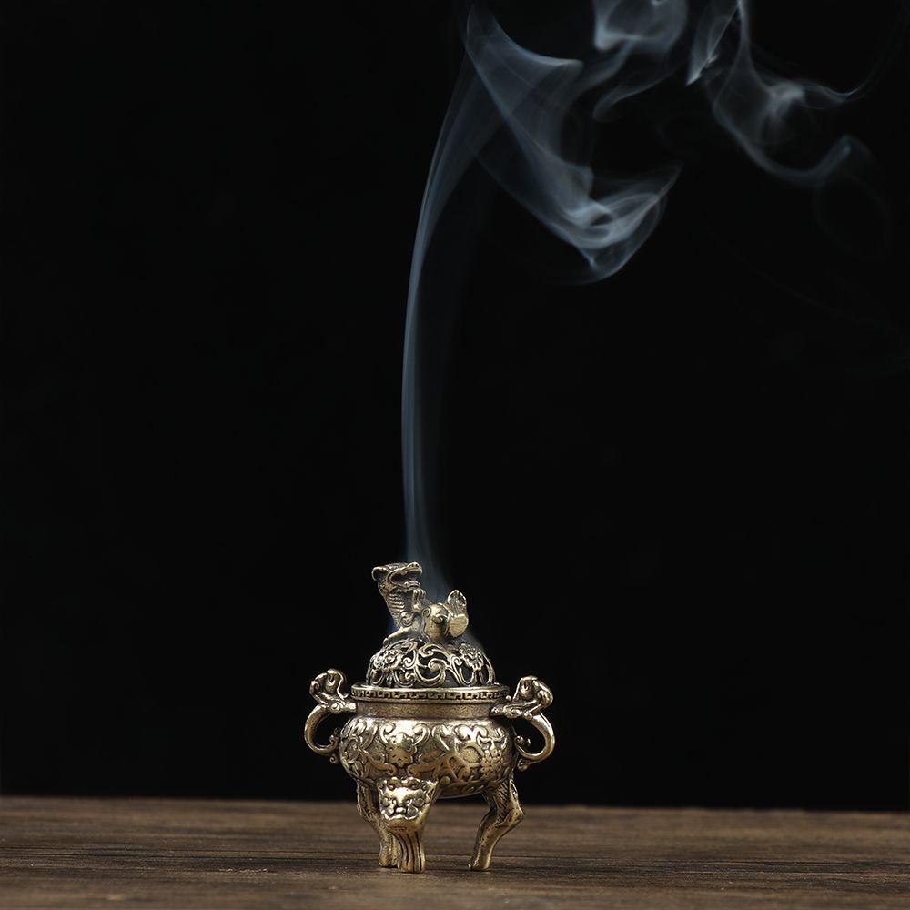 Gift Home Decoration Cense Stick Holder Hollow Lotus Mini Qilin Head Retro Brass Censer Incense Burner