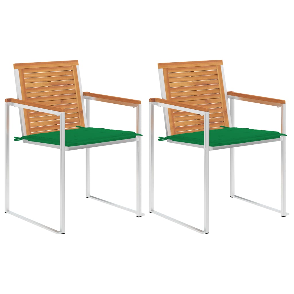 Garden Chairs with Cushions 2 Pcs Solid Acacia Wood and Steel