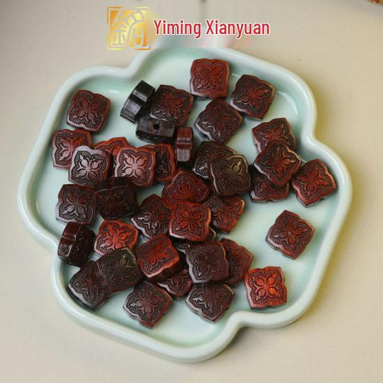 Rosewood Fu Lotus Flower & Blackwood Ruyi Keychain with Auspicious Clouds Design
