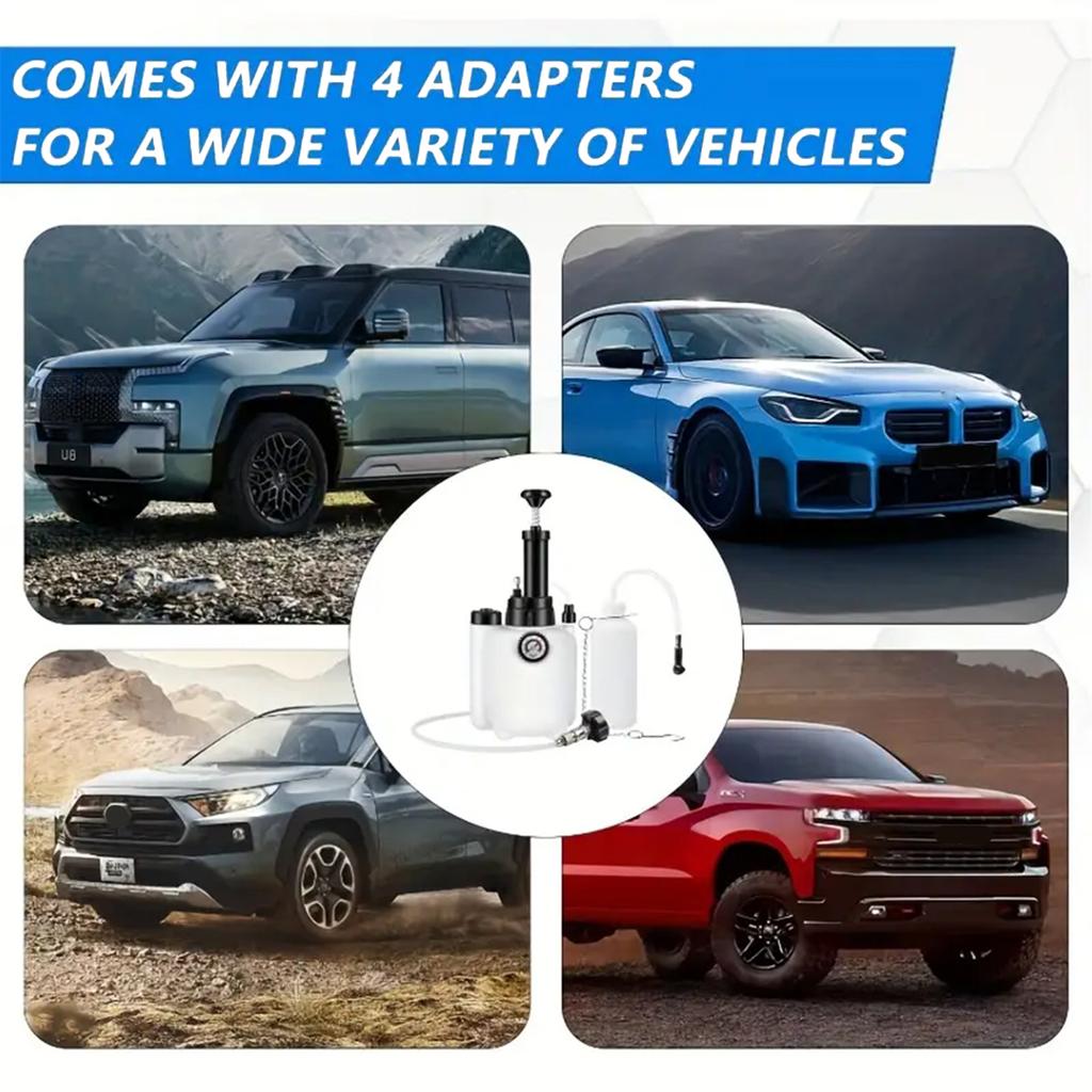 3L Brake Bleeder Kit Manual Brake Bleeder Vacuum Pump Brake Fluid Bleeder With 1l Brake Bleeder Bottle&4 Master Cylinder Adapter