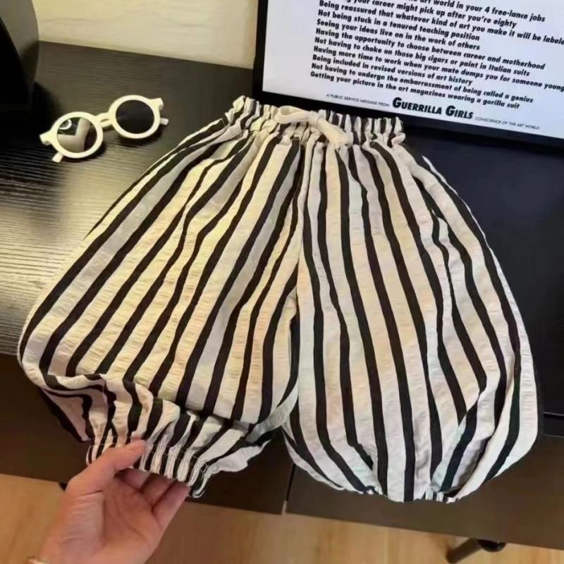 

Летние брюки для детей, мальчиков и девочек, верхняя одежда для малышей, эластичные резинки, свободные полосатые брюки для детей, девочек и мальчиков, классные брюки 100 черный белый