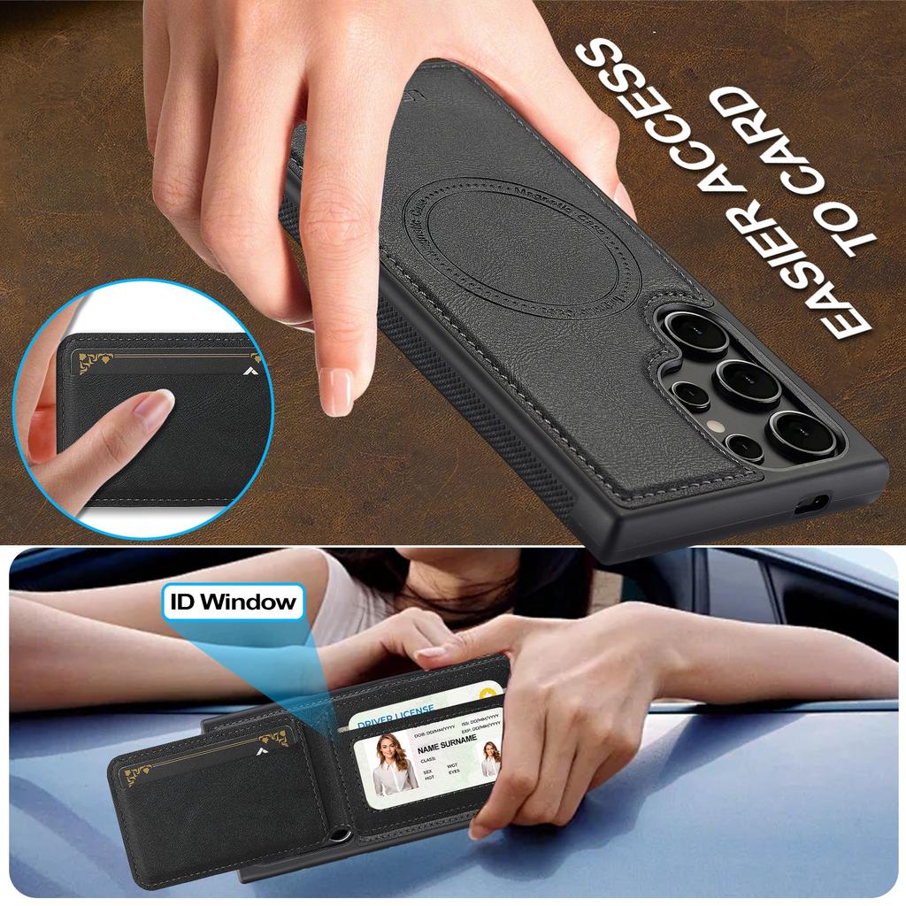 For Samsung Galaxy S23 Ultra Magnetic Case Detachable Card Holder Leather+TPU Mobile Cover