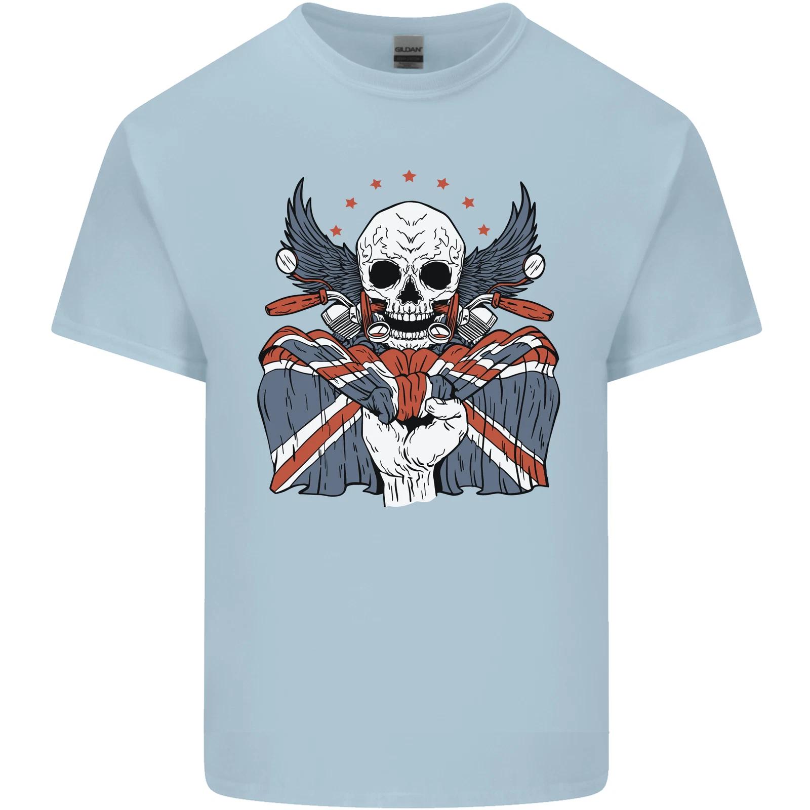 

British Biker Skull Motorcycle Motorbike Flag Kids T-Shirt Childrens XL