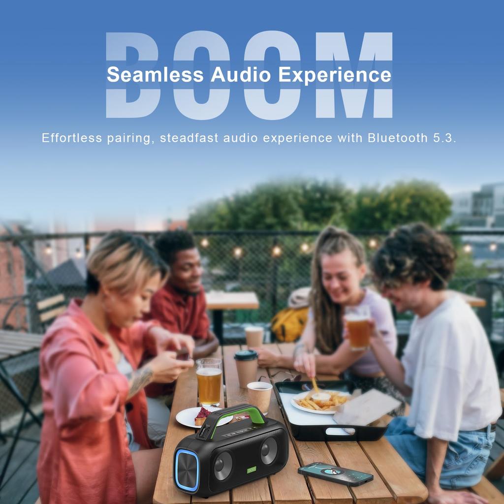 DOSS Extreme Boom S Bluetooth 60W Loud IPX6 25 Hours of Enhanced Shoulder Strap for and Stores Speaker, Portable, Wireless, Illuminated, Volume,