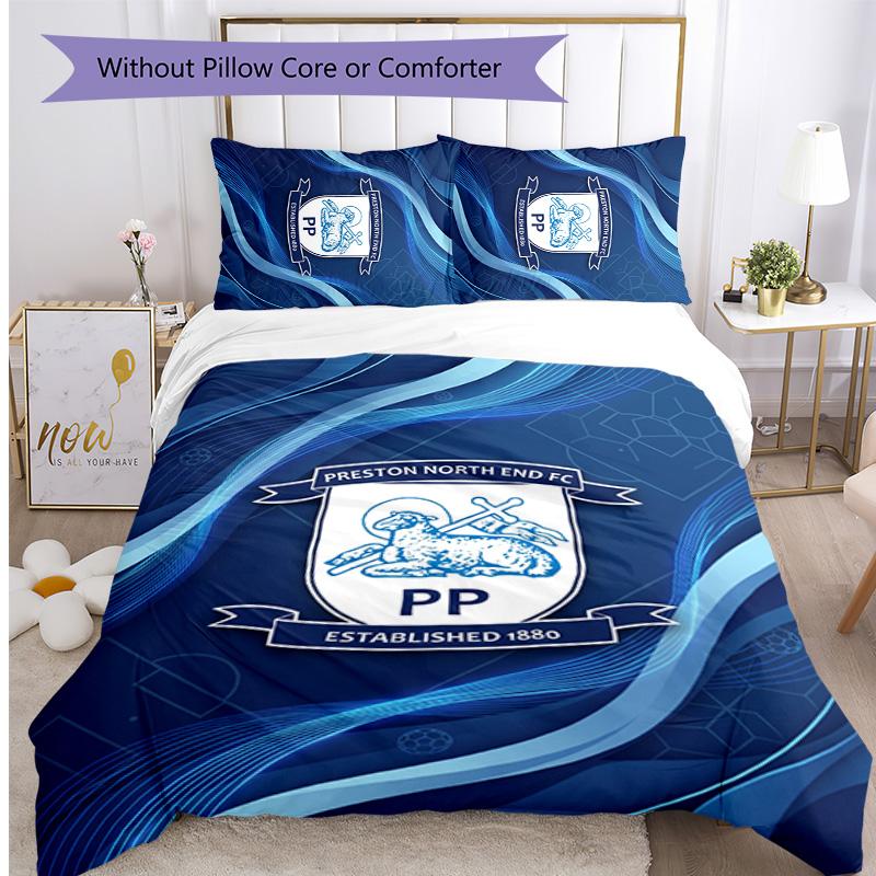 Preston North End Football Printed 3 Pieces Bedding Set, Comfortable Skin Friendly Bedroom Duvet Cover Set