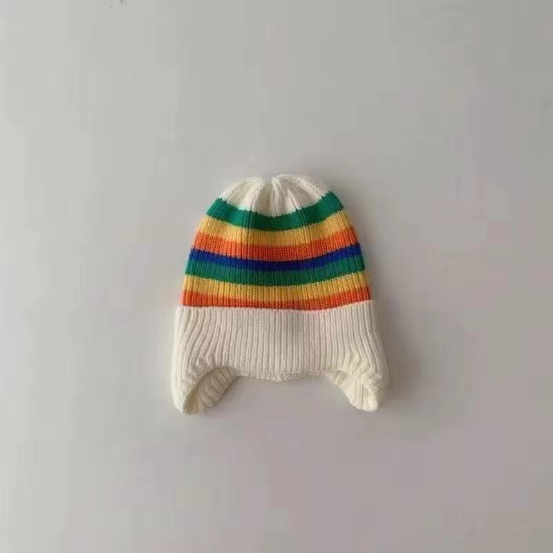 Winter Baby Knit Hat Korean Striped Rainbow Beanie Cap for Toddler Boys Girls Colorful Kids Warm Ear Protection Caps Bonnet