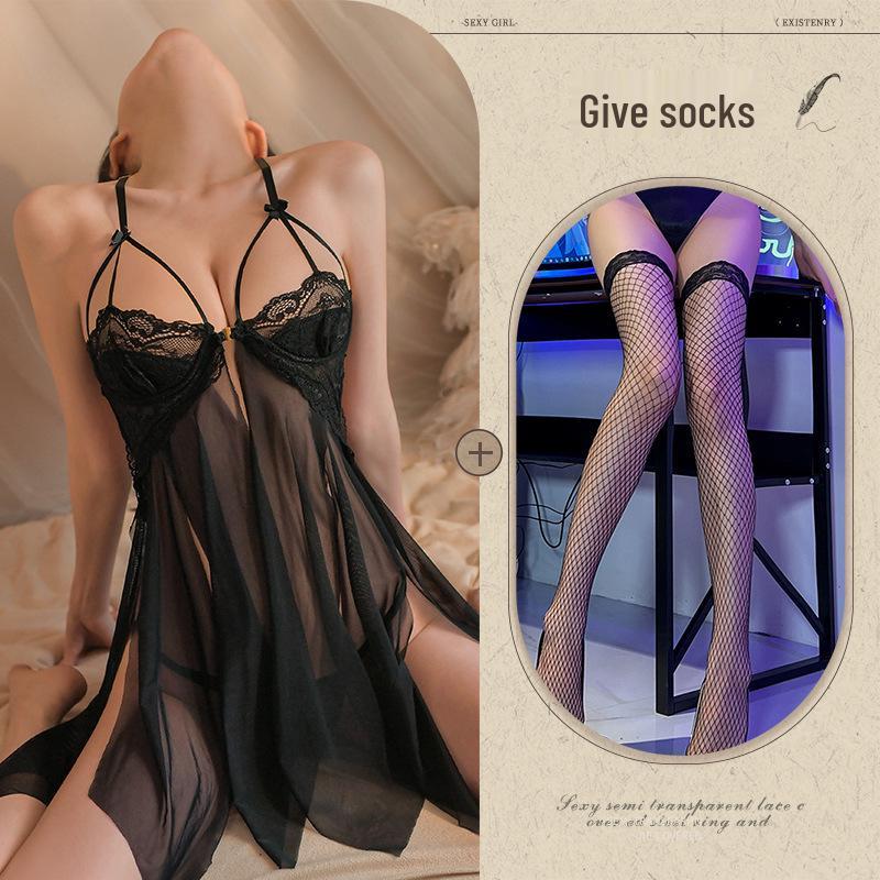 High-End Trendy Oversized Mesh See-Through Nightgown for Small Chest