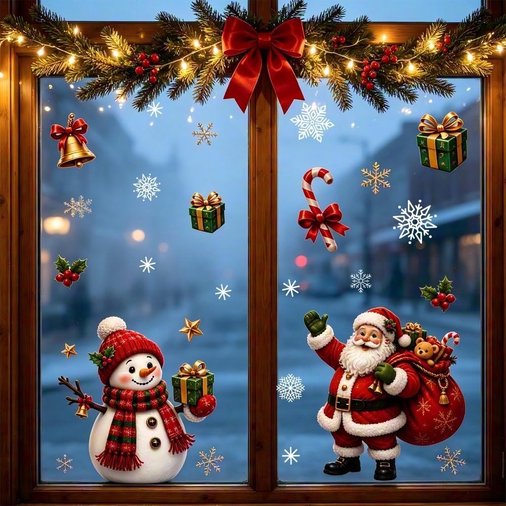 2Pcs/Set Static Cling Christmas Window Stickers Snowflakes Window Decals  Christmas Party Decor