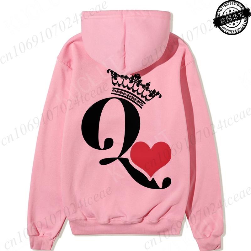 Couple Hoodies Valentines Day Matching Outfits King and Queen Printed Couple Hoodies Boyfriend Girlfriend Fleece Sweatshirts Top