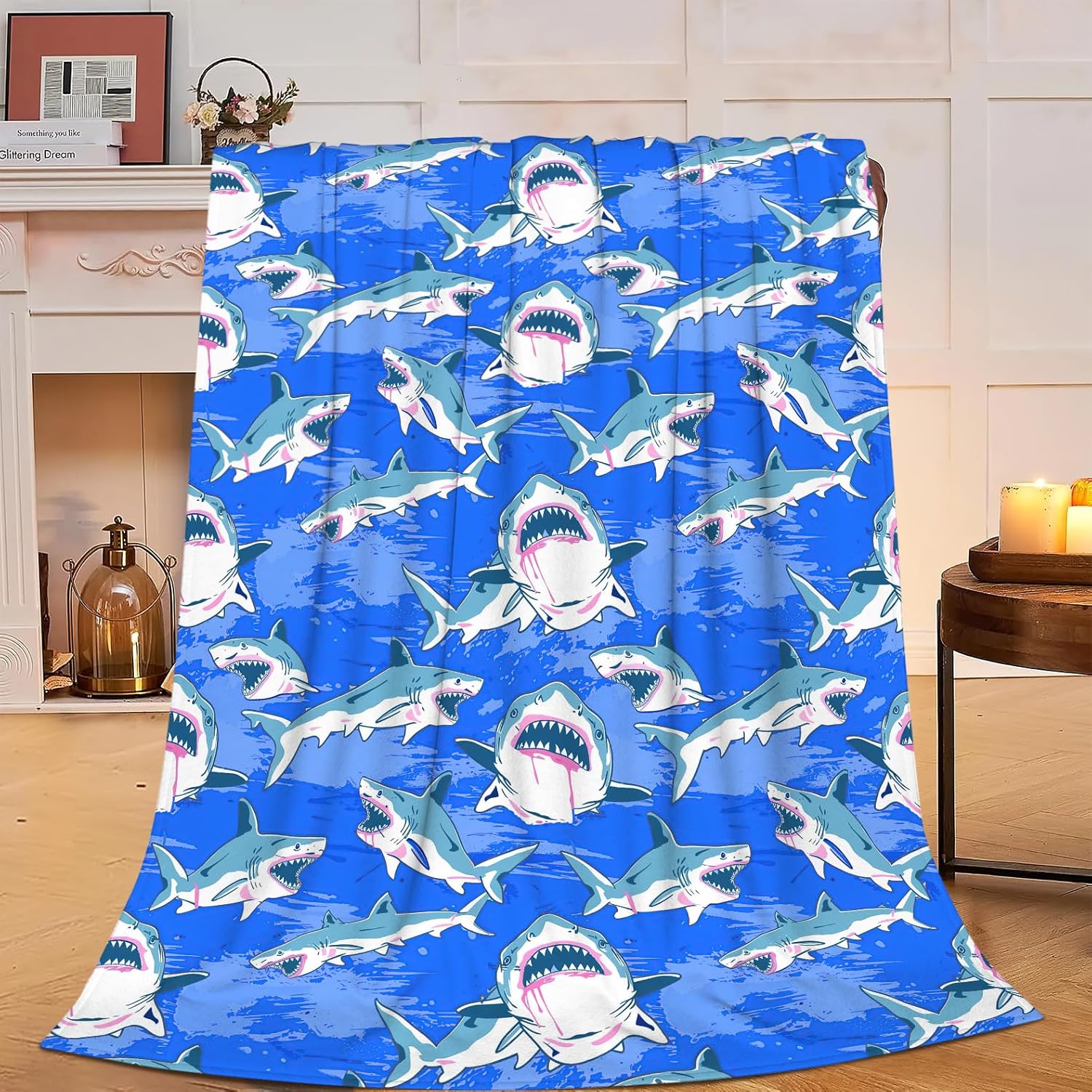 

Shark Ocean Pattern Fleece Throw Blanket Fuzzy Plush Super Soft Cozy Warm Stuffed Animal Decor Gifts for Boys Girls Kids Adu 75x100cm (30x40inch)