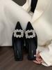 Fashion Aphixta Sexy Med Heels Elegant Women Slides Pointed Toe Summer Dress Slides Luxury Crystal Grey Low Heel Slipper Shoes